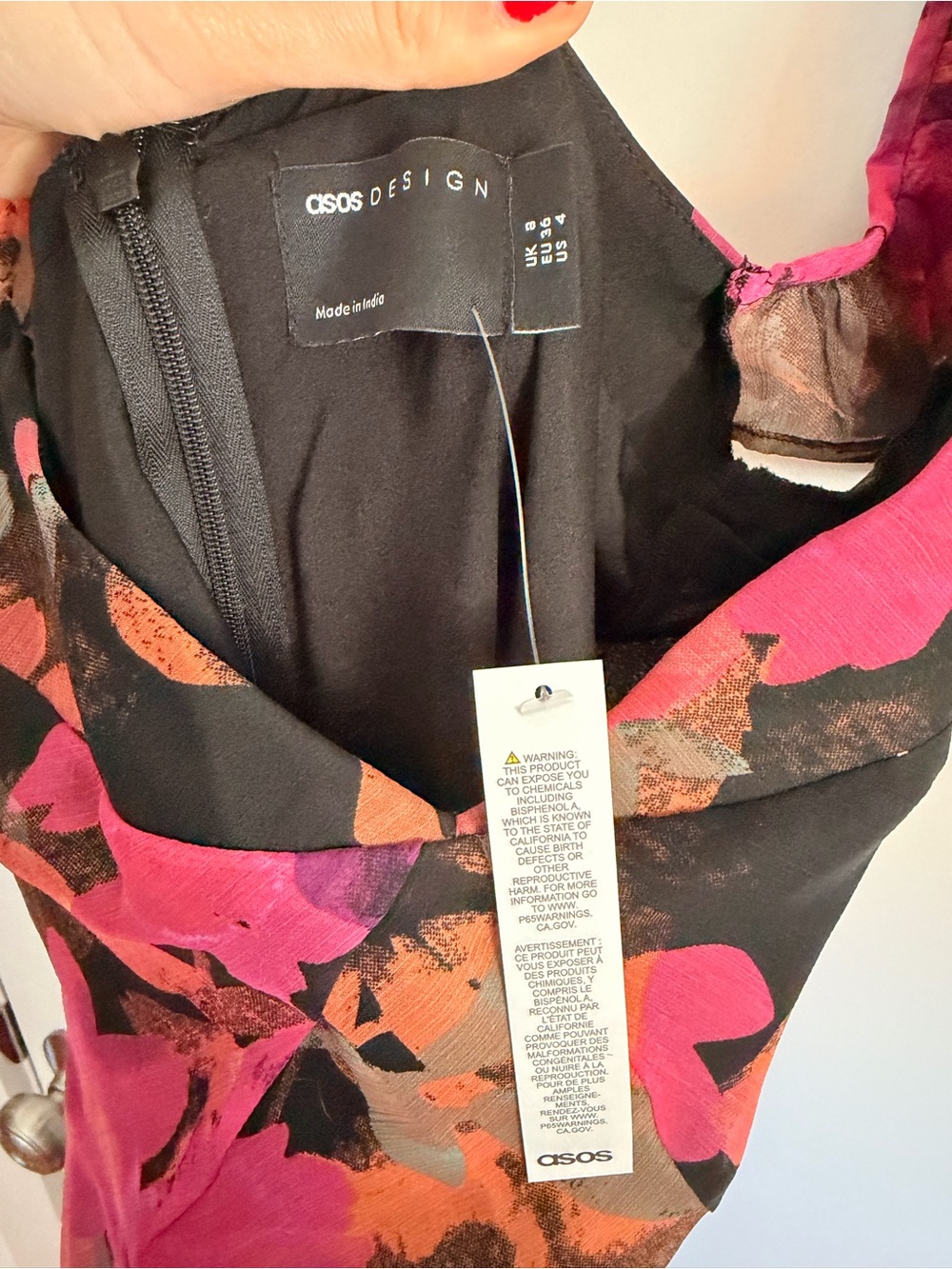 ASOS NWT Off-Shoulder Black Floral Evening Dress with Pink Accents - Picture 6 of 7
